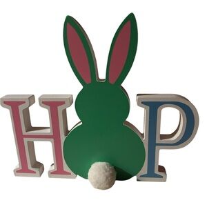 Green Bunny HOP Spring Table Accent with Pink & Blue Lettering